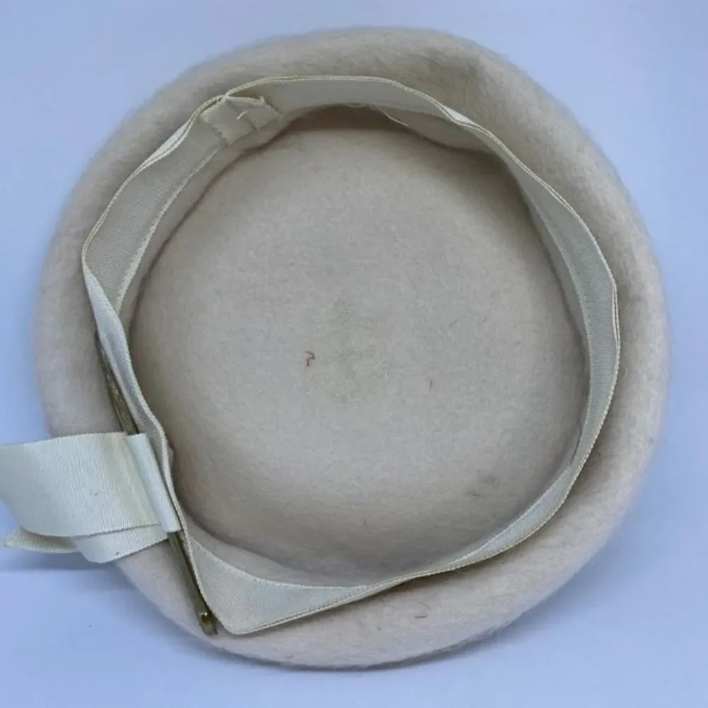 Vintage 1950's Llamasene Cream Hat & Faux Hat Pin